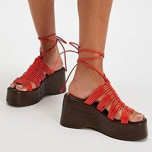 NEW Size 9 Free People Orange Strappy Tie Sunset Season Platform Sandals